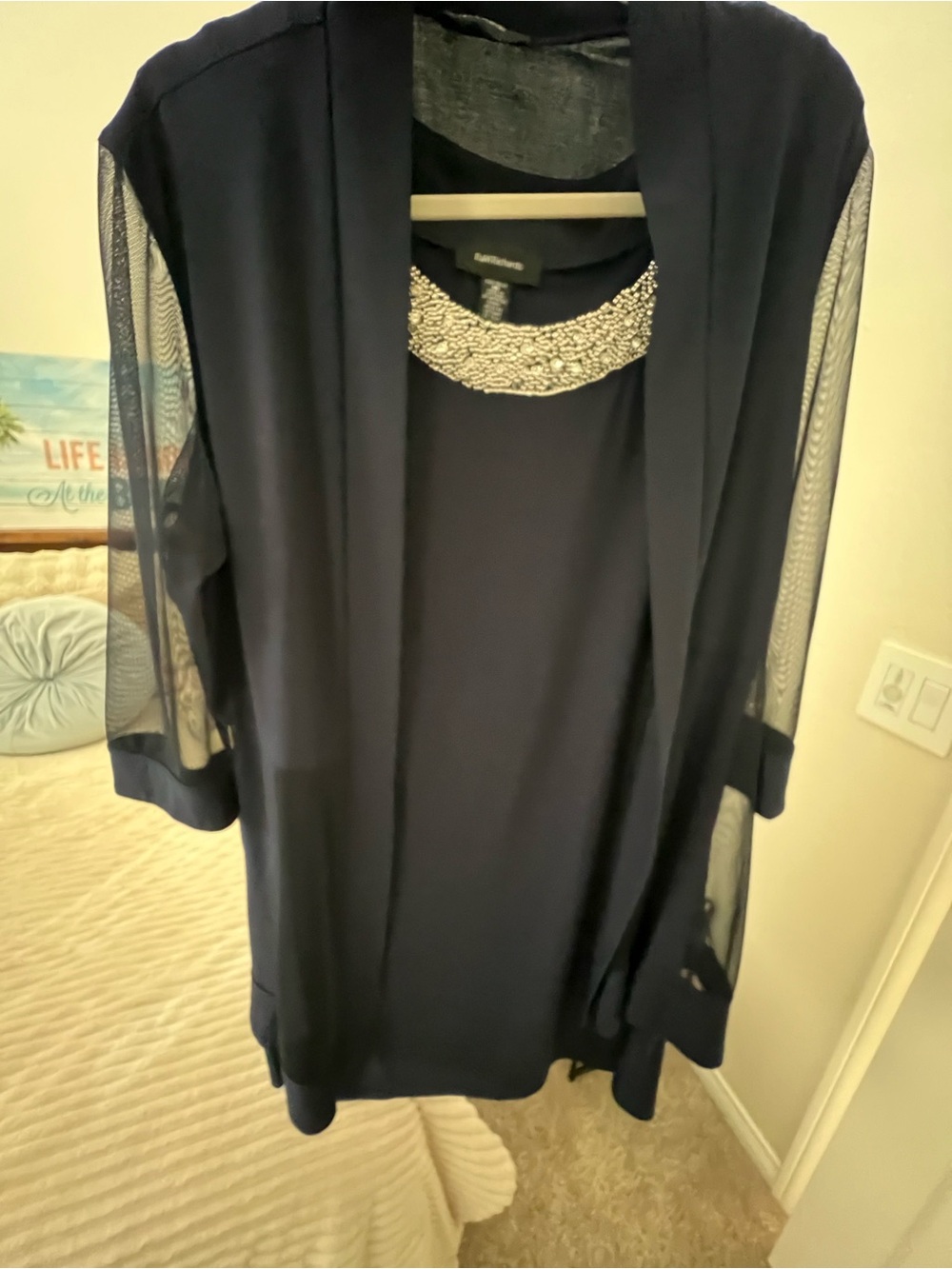 R&M Richards Navy Cocktail Dress and Sheer-Sleeve Jacket